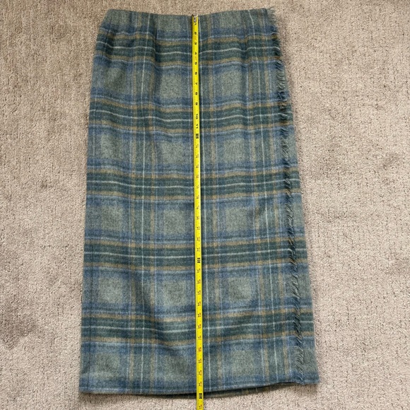 Vintage 90s Talbots Plaid Light Blue and Green Women's Wool Midi Skirt - Picture 9 of 11